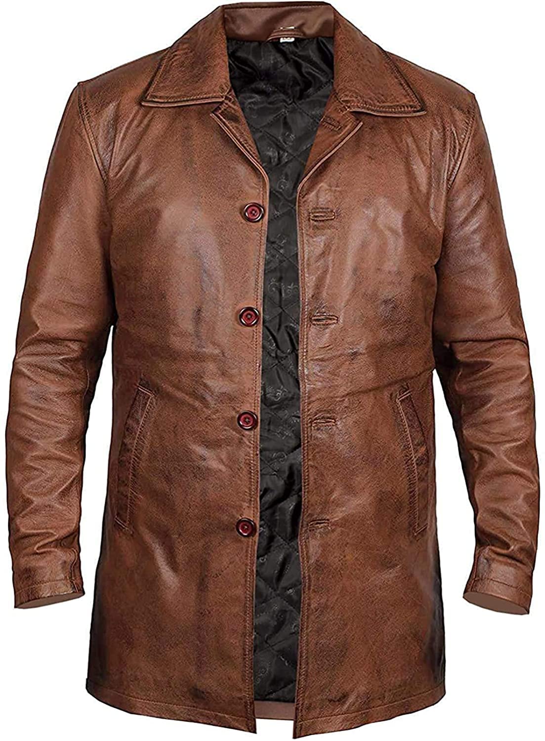Jorde Calf Mens Distressed Long Coat -Real Leather Long Coat Men's- Classic Leather Blazer- men's trench coat long - trench coat men