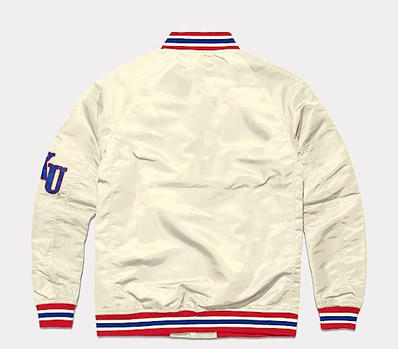 white-Jorde Calf Men’s Kansas Varsity Style Letterman Bomber Jacket