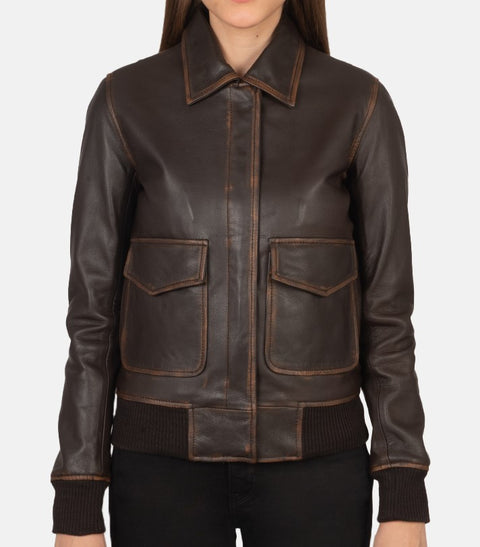 Jorde Calf Women’s A2 Aviator Flight Vintage Leather Jacket | Distressed Flying Bomber Real Leather Jacket For Women