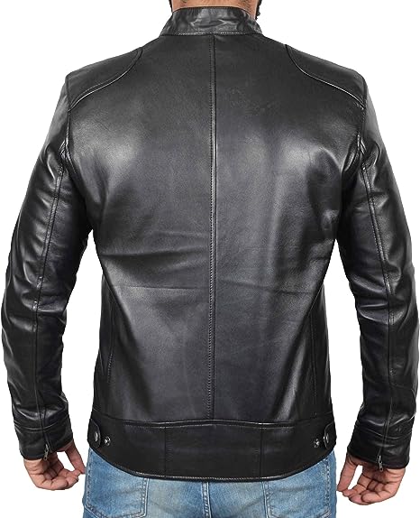Jorde Calf Men’s Casual Real Lambskin Leather Jacket | Vintage Cafe Racer Style Motorcycle Biker Leather Jacket For Men.