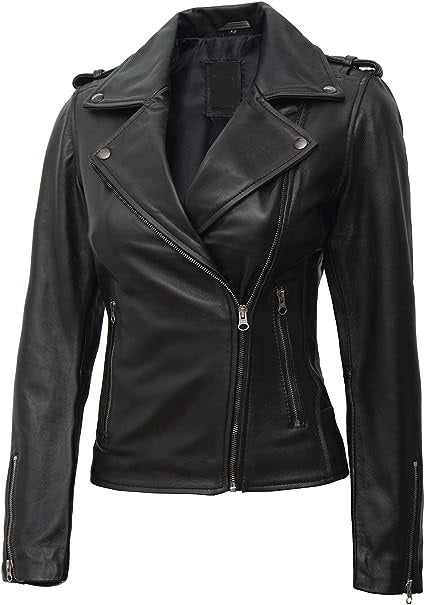 Jorde Calf Women’s Black Asymmetrical Casual Leather Jacket | Slim Fit Motorcycle Lambskin Leather Jacket For Women