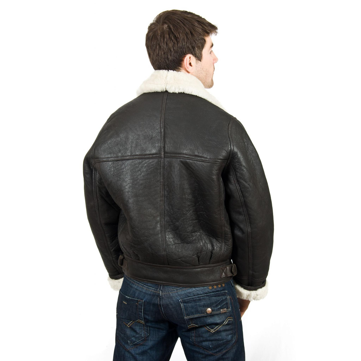 Jorde Calf Men's Classic Luxury Shearling Fur Raf Aviator Rust Sheepskin Leather Flying Jacket For men.