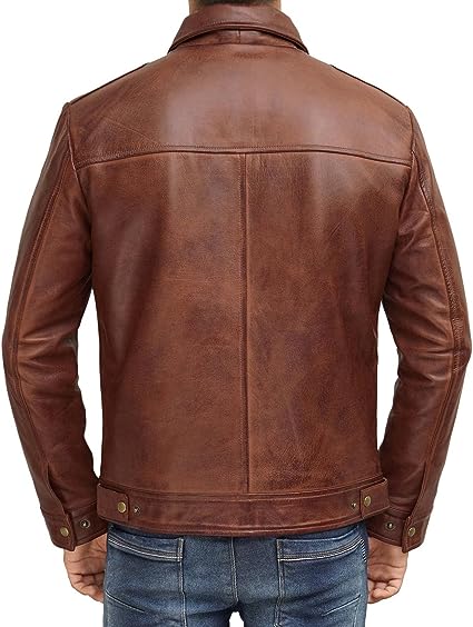 Jorde Calf Men’s Brown Casual Vintage Leather Jacket | Distressed Classic Motorcycle Biker Style Lambskin Leather Jacket
