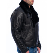 Jorde Calf Men's Classic Luxury Shearling Fur Raf Aviator Rust Sheepskin Leather Flying Jacket For men.