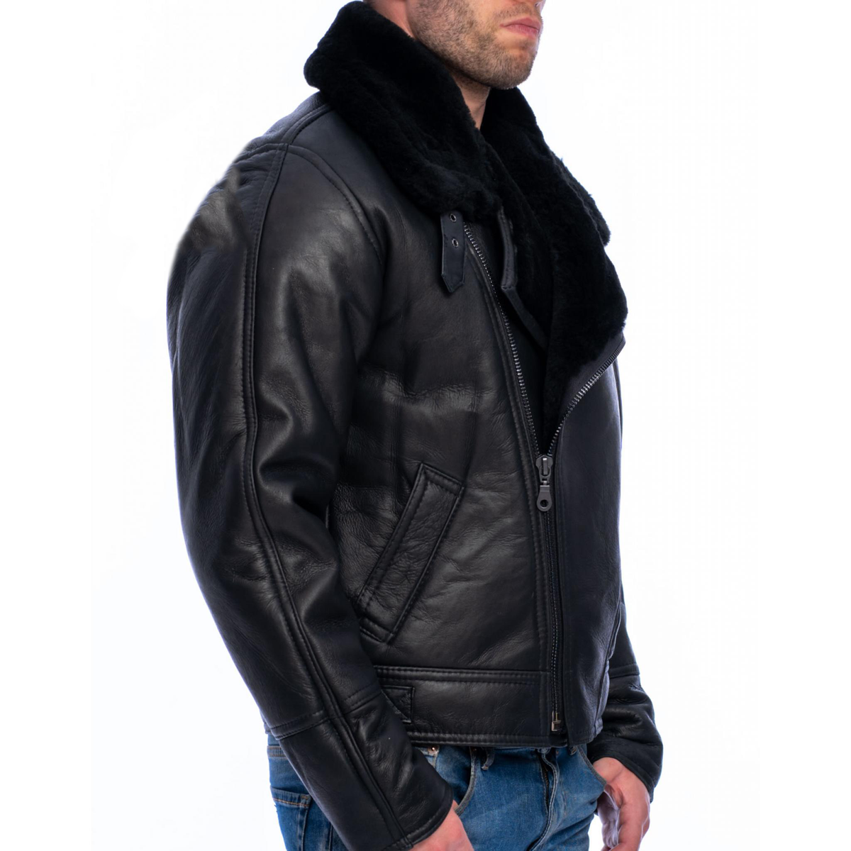 Jorde Calf Men's Classic Luxury Shearling Fur Raf Aviator Rust Sheepskin Leather Flying Jacket For men.
