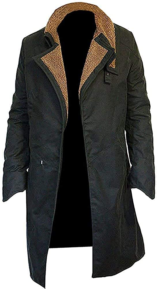 Jorde Calf Men's Blade Runner 2049 Ryan Gosling Long Black Coat-Officer K Jacket Trench Coat-Men's Lambskin Leather Coat-Black Long Coat