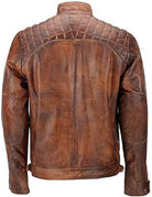 Jorde Calf Men’s Quilted Zip Casual Fitted Tan Brown Soft Real Leather Biker Jacket | Vintage Zipped Smart Casual Biker Style Jacket