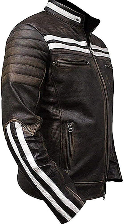 Jorde Calf Men’s Vintage Cafe Racer Retro 2 | Black Retro Moto Distressed Genuine Leather Jacket| Vintage Style Motorcycle Black Jacket