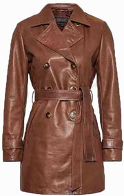 Jorde Calf Women Genuine leather jackets-3 4 Length ladies Leather Coat-Trench coat for women-Women’s’/ Classic Mac Coat