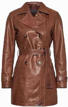 Jorde Calf Women Genuine leather jackets-3 4 Length ladies Leather Coat-Trench coat for women-Women’s’/ Classic Mac Coat