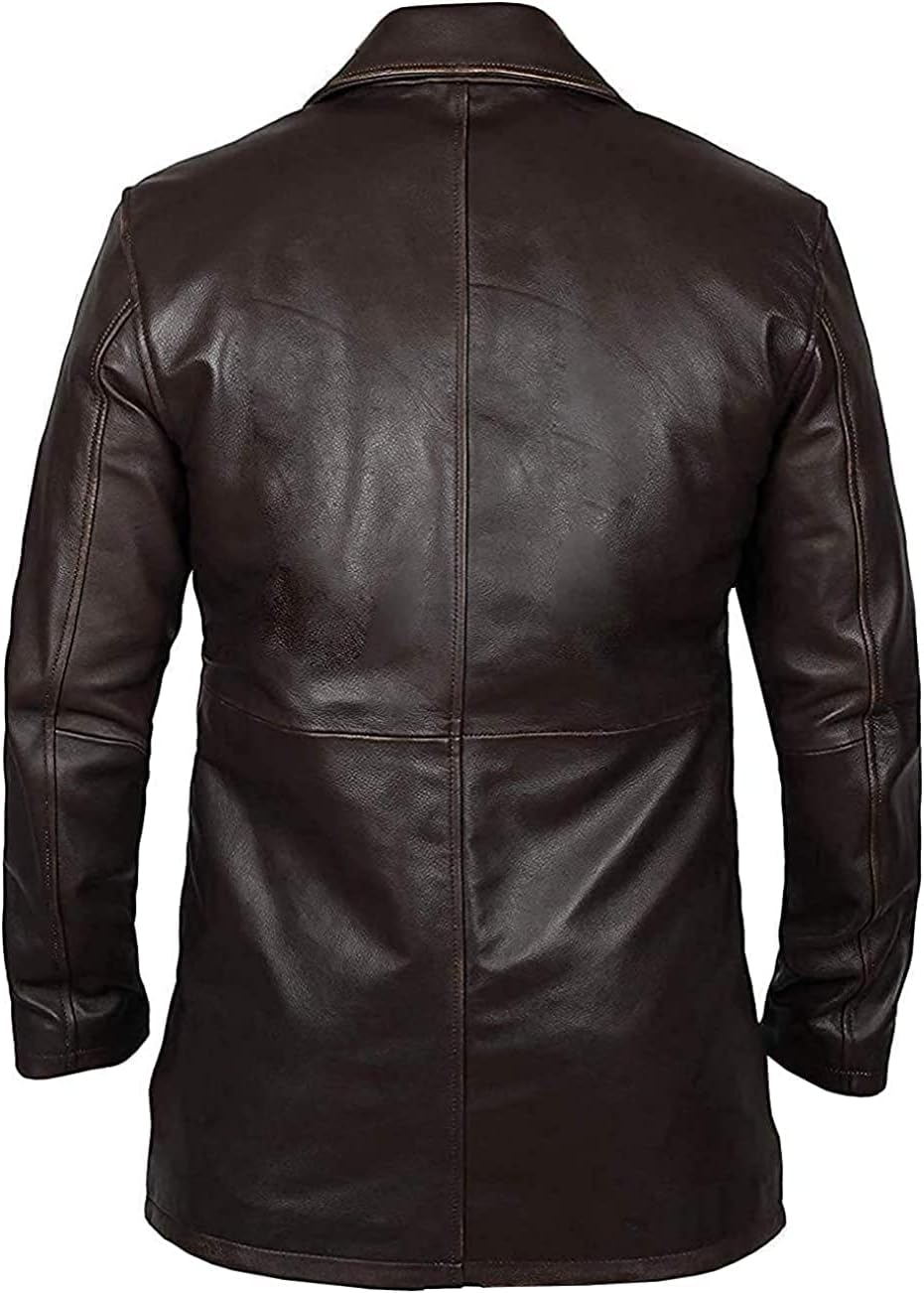 Jorde Calf Mens Distressed Rust Coat -Real Leather Long Coat Men's- Classic Leather Blazer- men's trench coat long - trench coat men (Brown, XS)