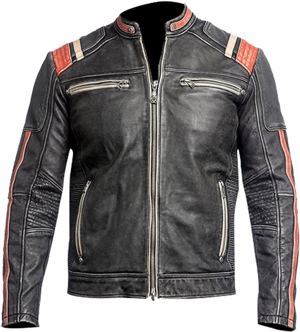 Jorde Calf Men’s Vintage Cafe Racer Retro 2 | Black Retro Moto Distressed Genuine Leather Jacket| Vintage Style Motorcycle Black Jacket