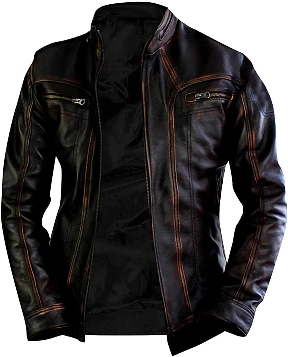 Jorde Calf Men’s Vintage Cafe Racer Retro 2 | Black Retro Moto Distressed Genuine Leather Jacket| Vintage Style Motorcycle Black Jacket