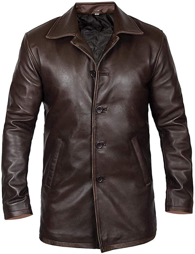 Jorde Calf Mens Distressed Long Coat -Real Leather Long Coat Men's- Classic Leather Blazer- men's trench coat long - trench coat men