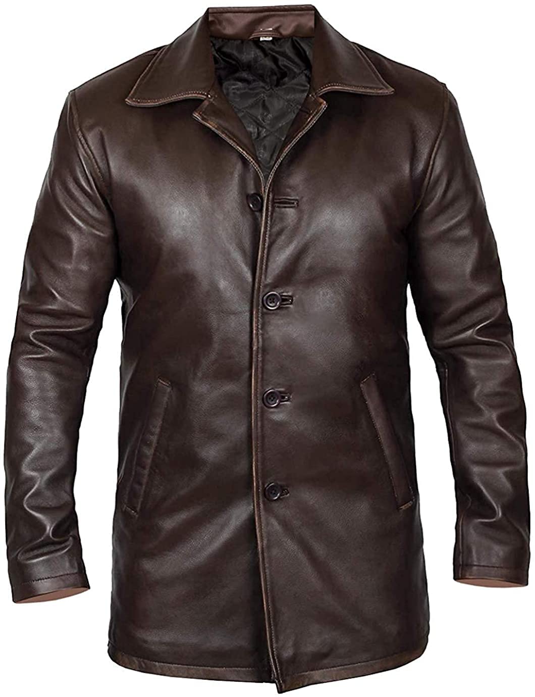 Jorde Calf Mens Distressed Long Coat -Real Leather Long Coat Men's- Classic Leather Blazer- men's trench coat long - trench coat men