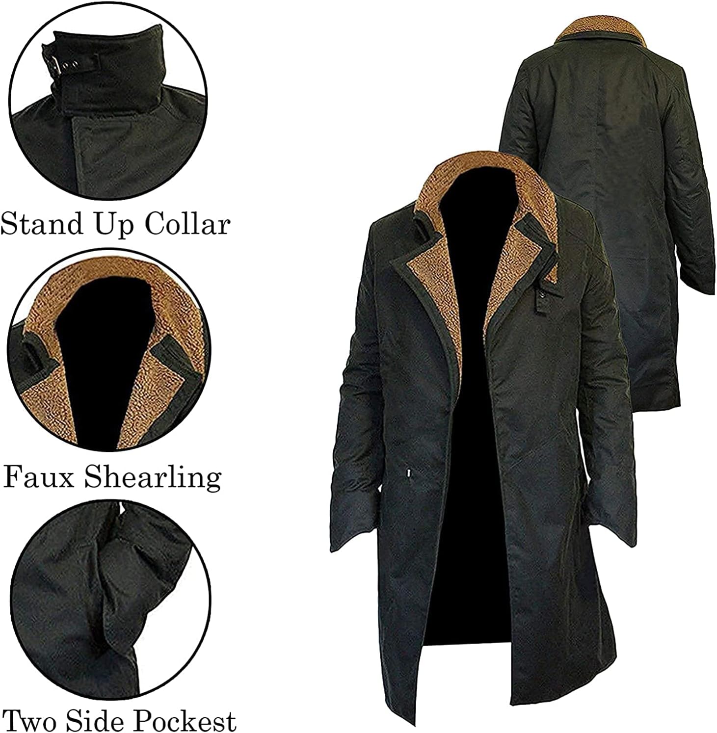 Jorde Calf Men's Blade Runner 2049 Ryan Gosling Long Black Coat-Officer K Jacket Trench Coat-Men's Lambskin Leather Coat-Black Long Coat