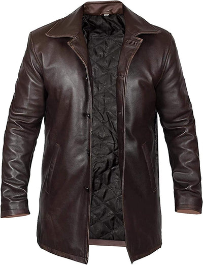 Jorde Calf Mens Distressed Rust Coat -Real Leather Long Coat Men's- Classic Leather Blazer- men's trench coat long - trench coat men (Brown, XS)