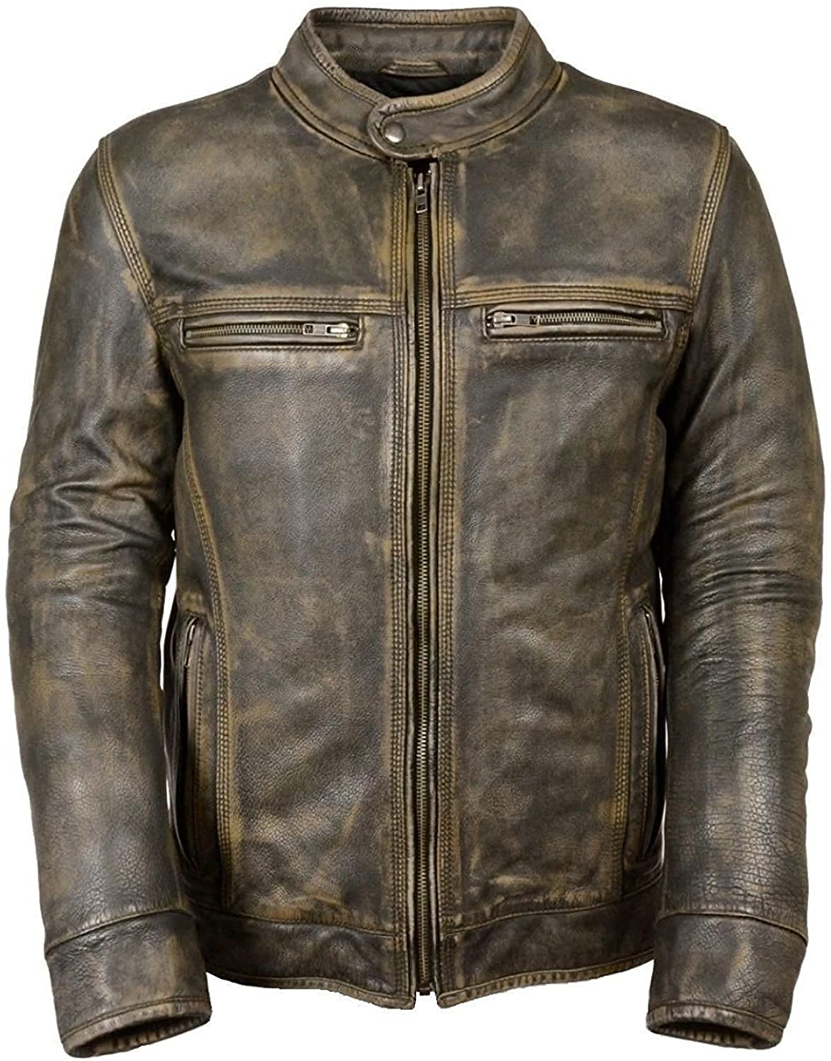 Jorde Calf Men’s Vintage Cafe Racer Retro 2 | Black Retro Moto Distressed Genuine Leather Jacket| Vintage Style Motorcycle Black Jacket
