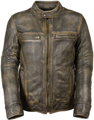 Jorde Calf Men’s Vintage Cafe Racer Retro 2 | Black Retro Moto Distressed Genuine Leather Jacket| Vintage Style Motorcycle Black Jacket