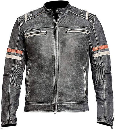 Jorde Calf Men’s Vintage Cafe Racer Retro 2 | Black Retro Moto Distressed Genuine Leather Jacket| Vintage Style Motorcycle Black Jacket