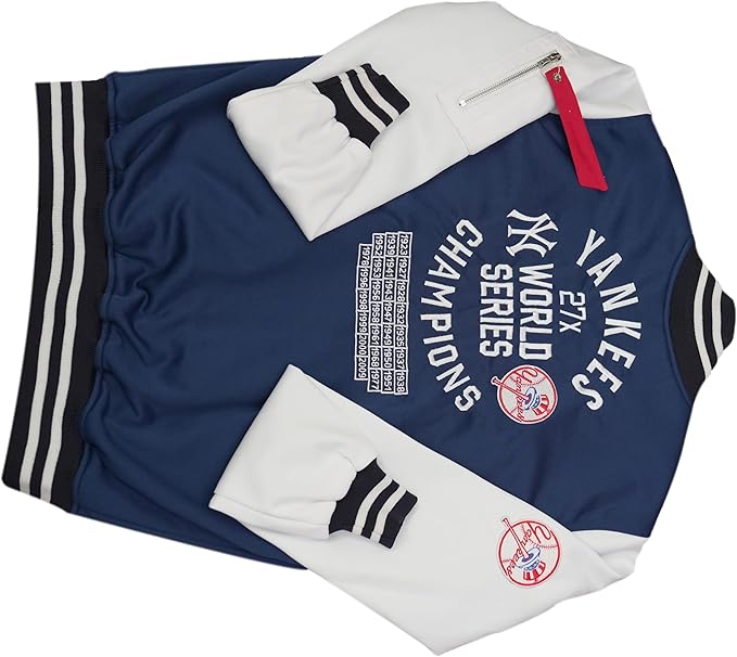 Men’s Varsity Baseball Jacket – Blue White Bomber Jacket with NY Embroidery & Streetwear Fit