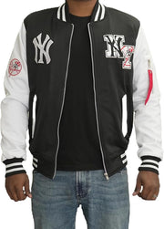 Men’s Varsity Baseball Jacket – Blue White Bomber Jacket with NY Embroidery & Streetwear Fit