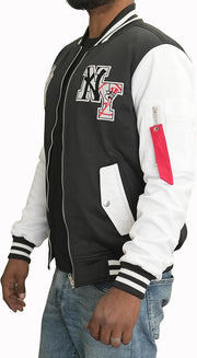 Men’s Varsity Baseball Jacket – Blue White Bomber Jacket with NY Embroidery & Streetwear Fit