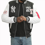 Men’s Varsity Baseball Jacket – Blue White Bomber Jacket with NY Embroidery & Streetwear Fit