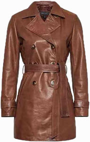Jorde Calf Women Genuine leather jackets-3 4 Length ladies Leather Coat-Trench coat for women-Women’s’/ Classic Mac Coat
