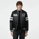 Dallas Cowboys black varsity jacket with star logo and striped sleeves