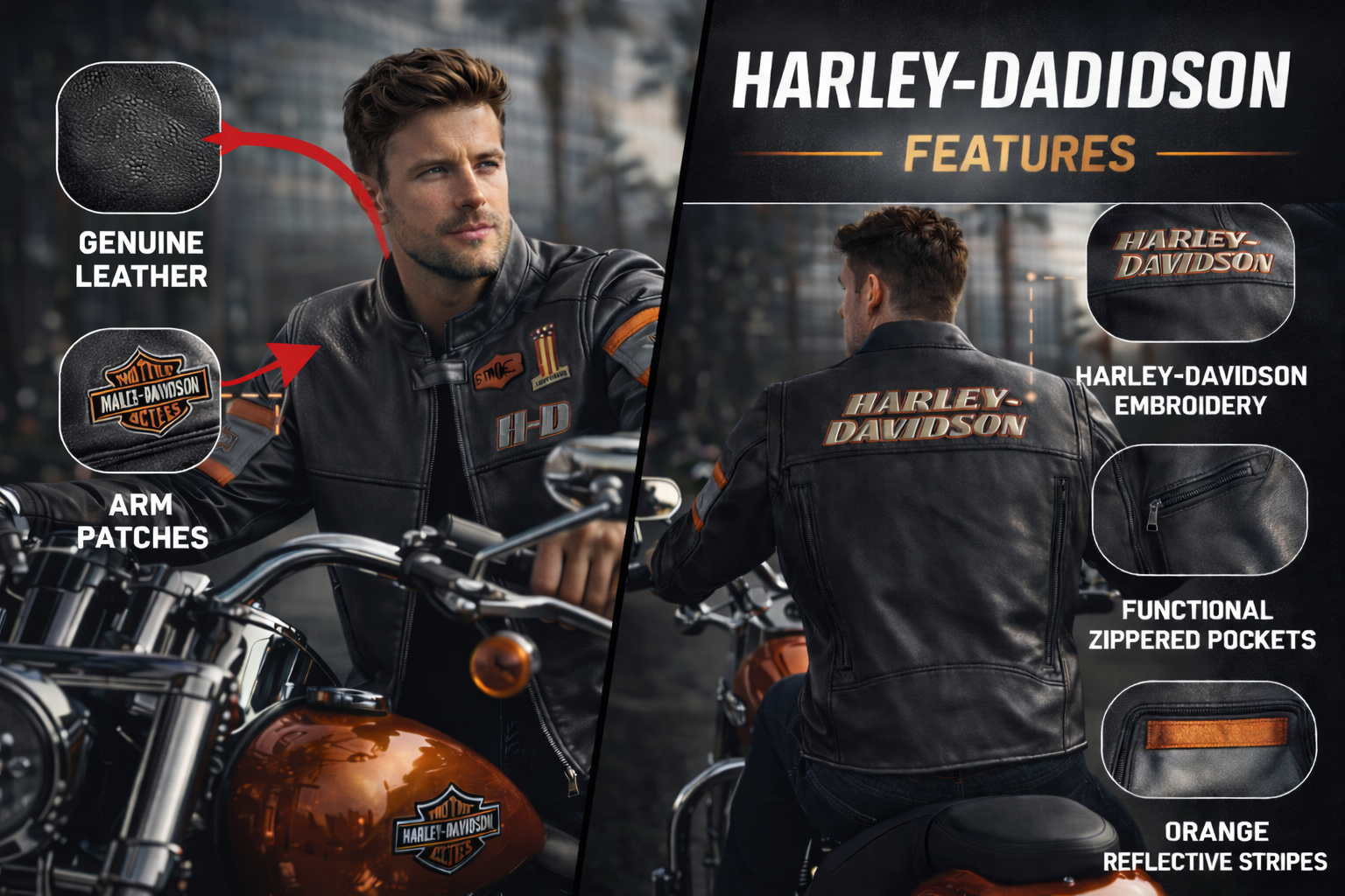 genuine leather motorcycle jacket shoulder detail