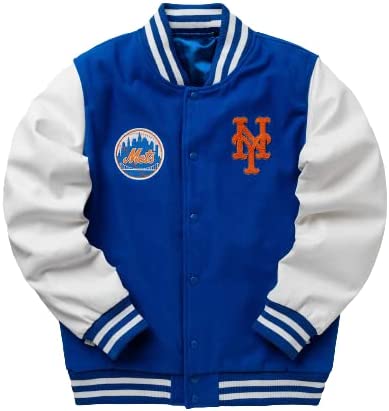 Jorde Calf Men's Varsity NY Letterman Mets Basketball Bomber Style Jacket