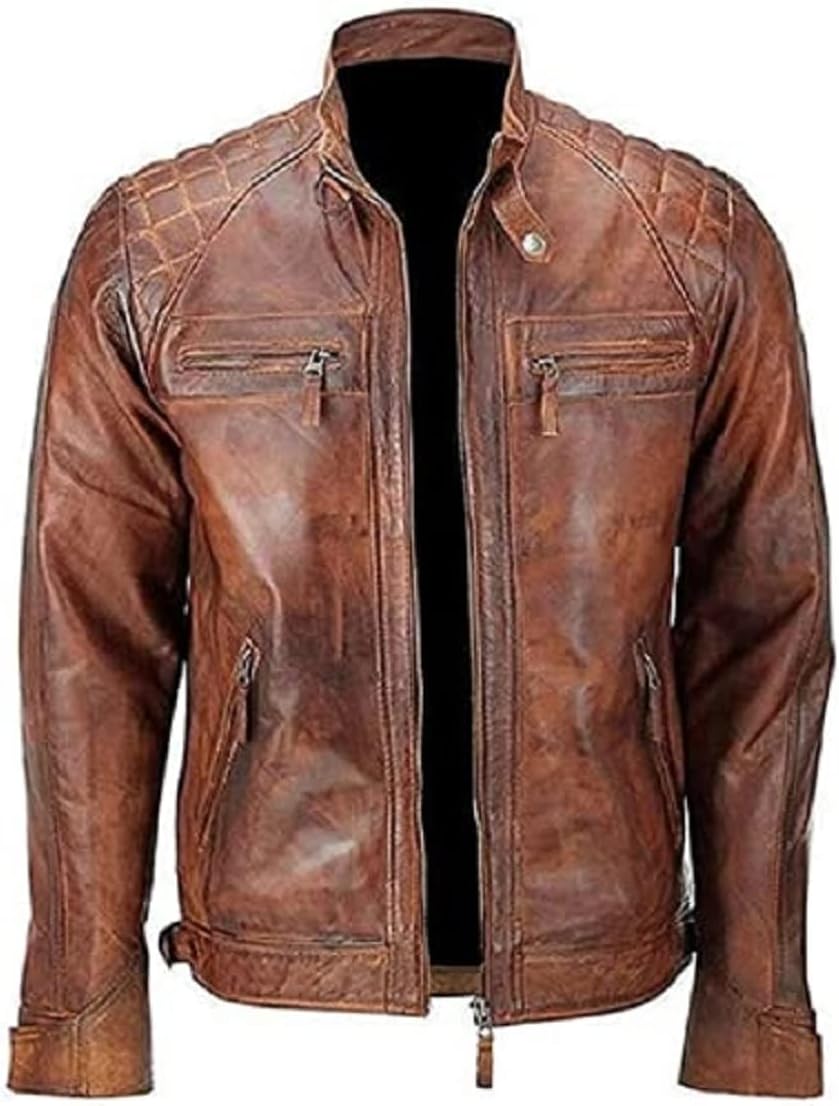Jorde_ Calf_ Men’s_ Quilted_ Zip_ Casual_ Fitted_ Tan_ Brown_ Soft_ Real_ Leather_ Biker_ Jacket_ |_ Vintage_ Zipped_ Smart_ Casual_ Biker_ Style_ Jacket_