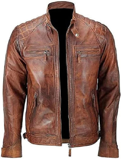 Jorde_ Calf_ Men’s_ Quilted_ Zip_ Casual_ Fitted_ Tan_ Brown_ Soft_ Real_ Leather_ Biker_ Jacket_ |_ Vintage_ Zipped_ Smart_ Casual_ Biker_ Style_ Jacket_