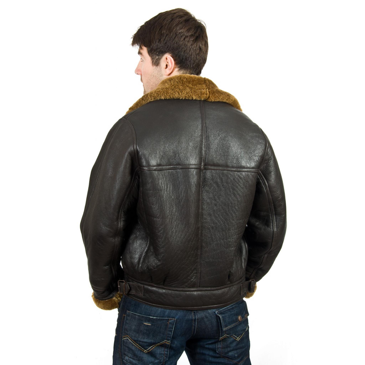 Jorde Calf Men's Classic Luxury Shearling Fur Raf Aviator Rust Sheepskin Leather Flying Jacket For men.