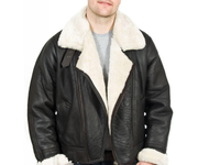 Jorde Calf Men's Classic Luxury Shearling Fur Raf Aviator Rust Sheepskin Leather Flying Jacket For men.