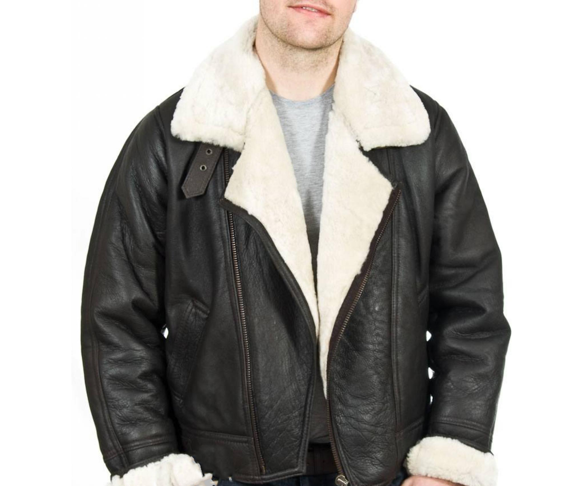 Jorde Calf Men's Classic Luxury Shearling Fur Raf Aviator Rust Sheepskin Leather Flying Jacket For men.