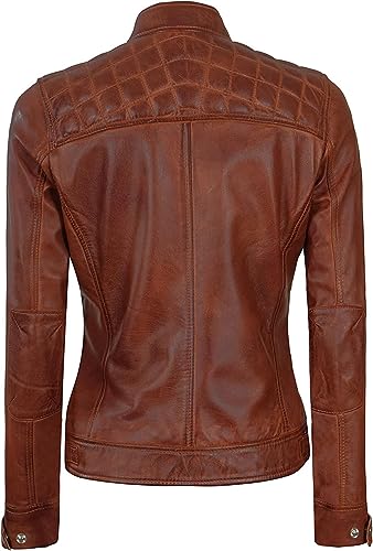 Jorde Calf Women’s Cafe Racer Slim Fit Leather Jacket | Distressed Motorcycle Quilted Biker Style Leather Jacket.