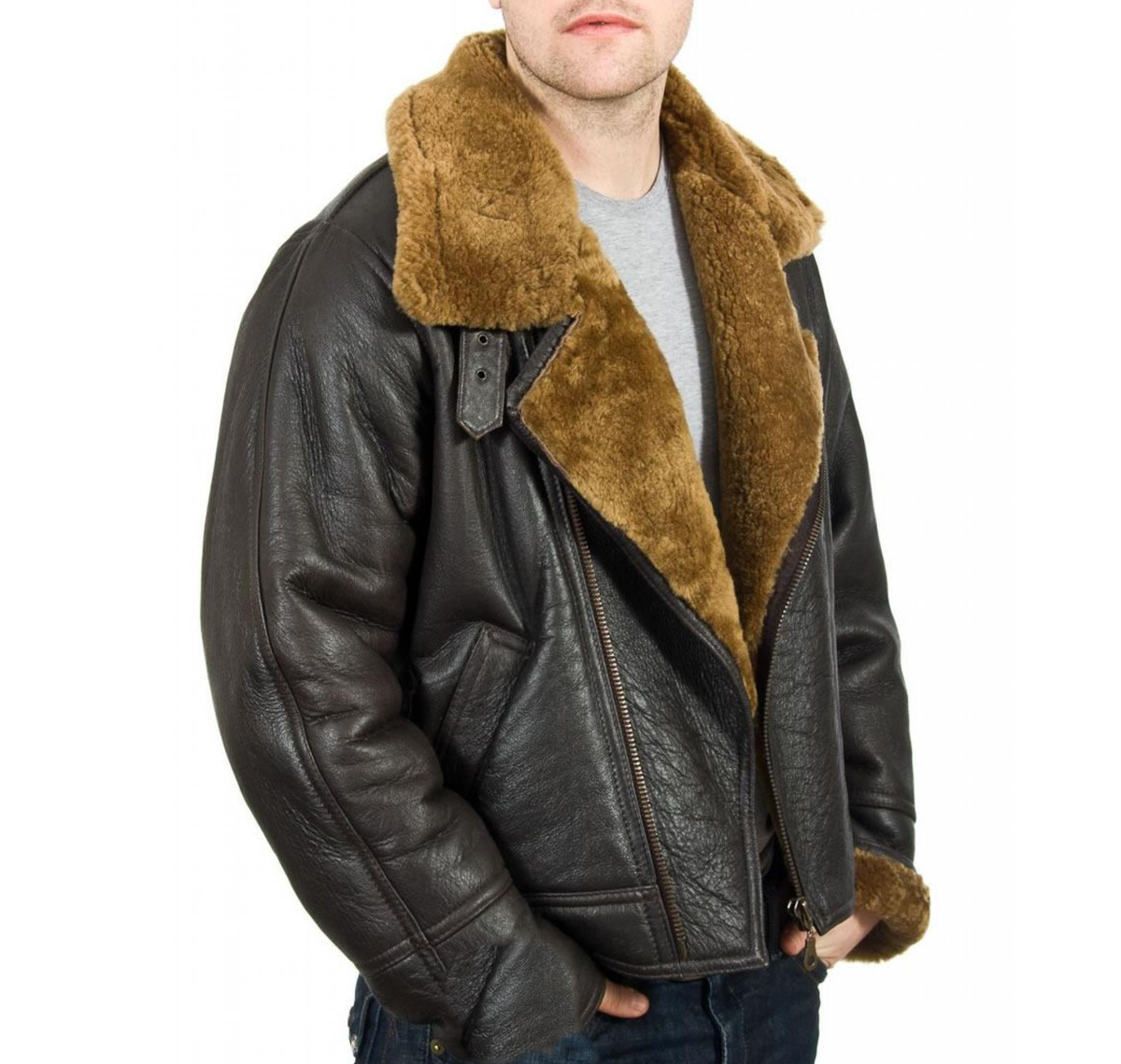 Jorde Calf Men's Classic Luxury Shearling Fur Raf Aviator Rust Sheepskin Leather Flying Jacket For men.