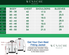 Jacket size chart with body, chest, shoulder, sleeve measurements for XS to 3XL, plus custom fit guide