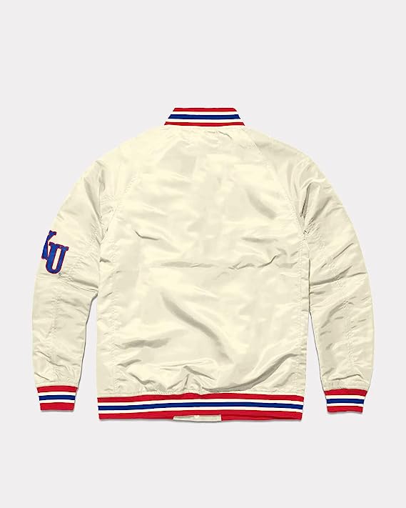 white-Jorde Calf Men’s Kansas Varsity Style Letterman Bomber Jacket