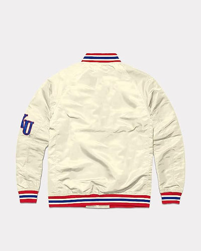 white-Jorde Calf Men’s Kansas Varsity Style Letterman Bomber Jacket